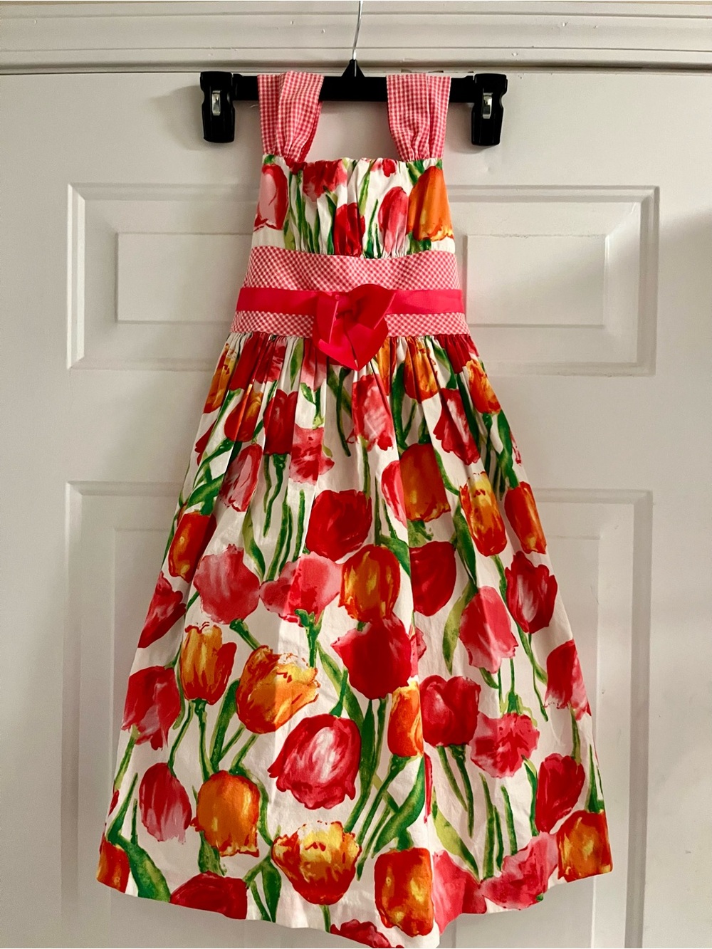 Bonnie Jean Pink, Red and Orange Tulip Print Formal Dress